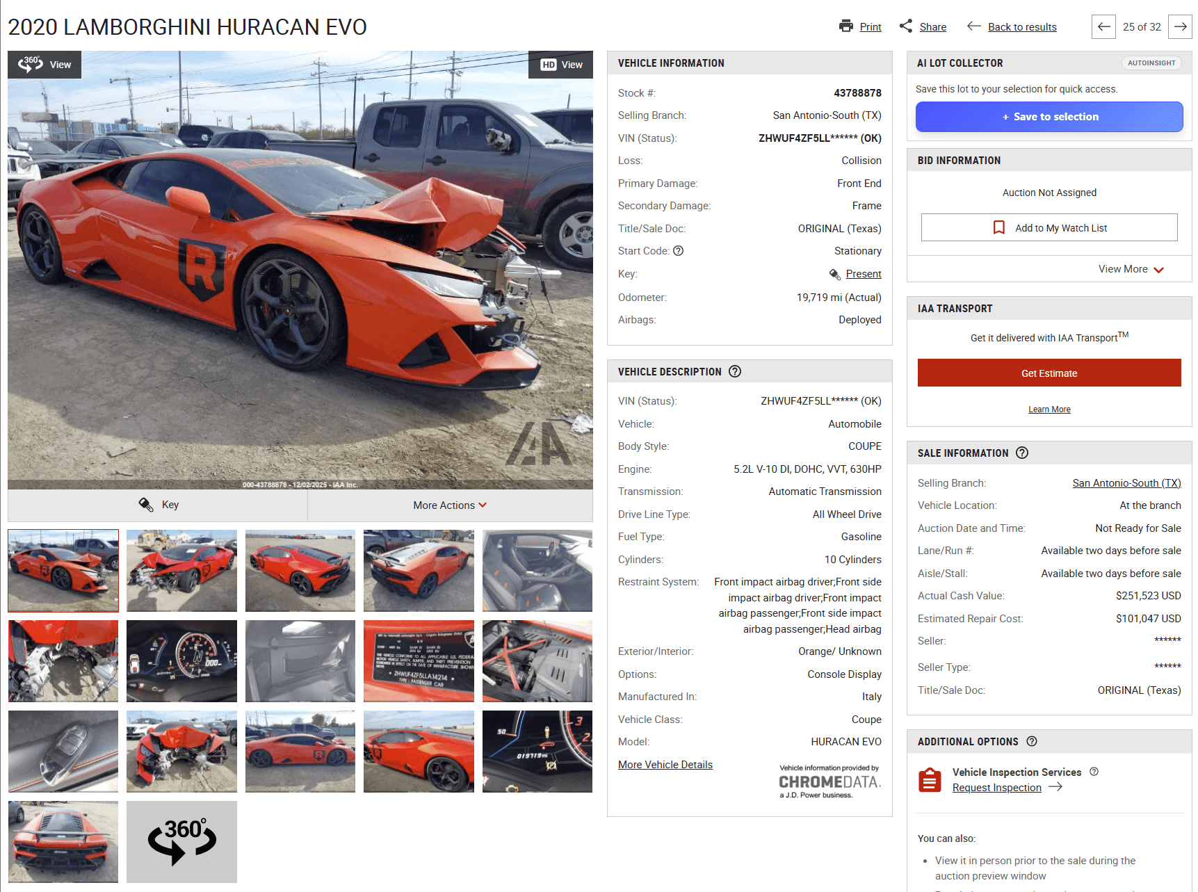 AutoInsight button on IAAI lot page