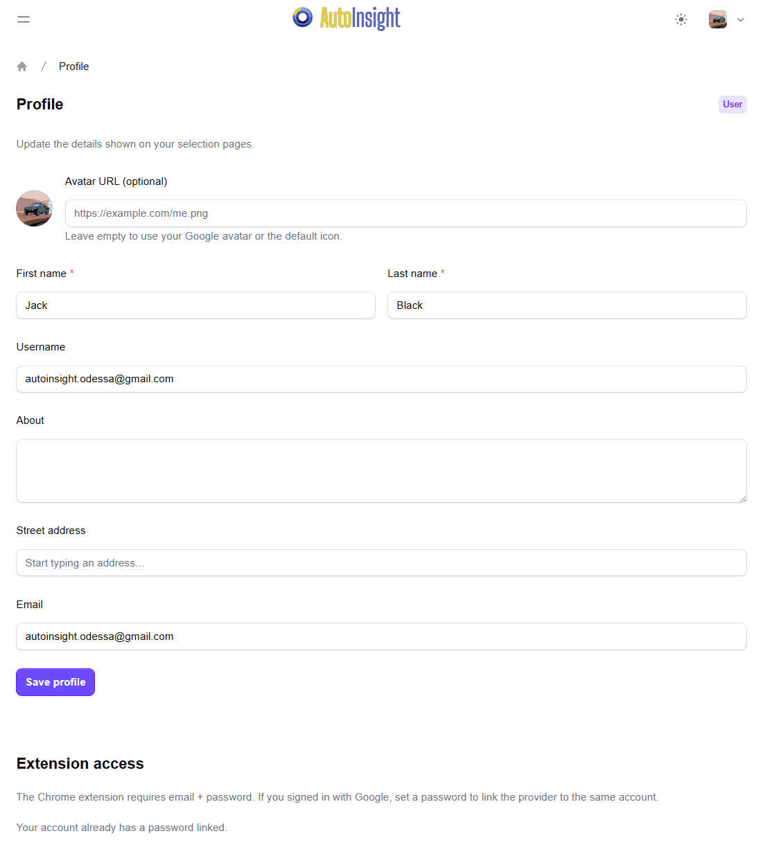 Profile page safe zone
