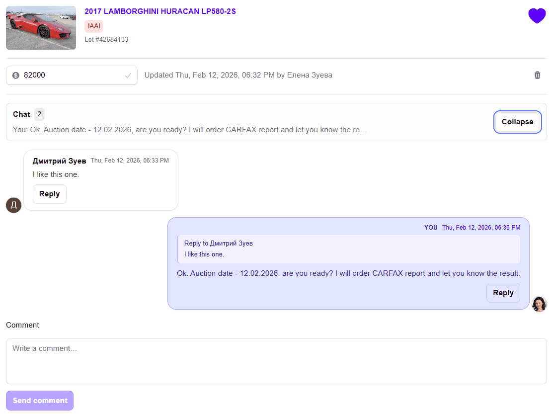 Expanded lot chat view